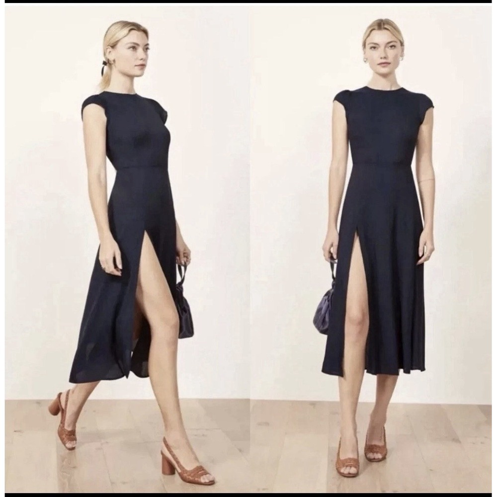 Reformation Gavin in Dark Green Cutout Back Side Slit Crepe Midi Dress  Size 0 - Picture 13 of 13